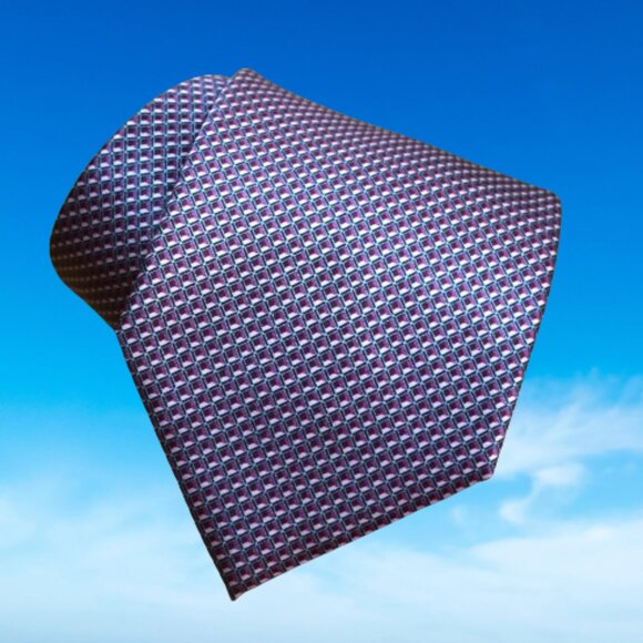 $490 BRIONI Handmade Black magenta Blue Geometric Luxury Silk Tie Made in Italy